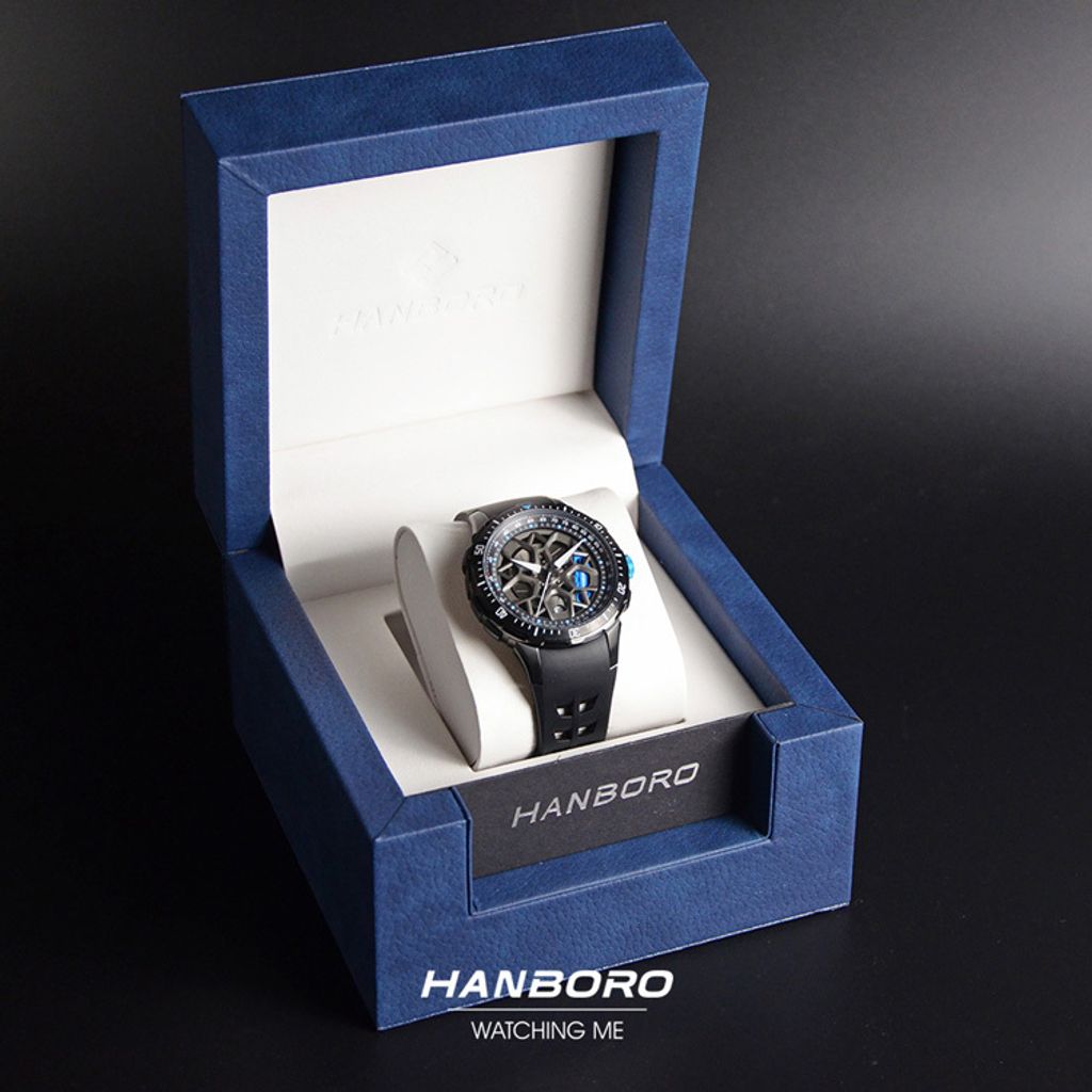 HANBORO | 超跑系列 2005-BBNB | 時來運轉錶盤 全自動 黑藍色夜光機械錶  實體盒裝