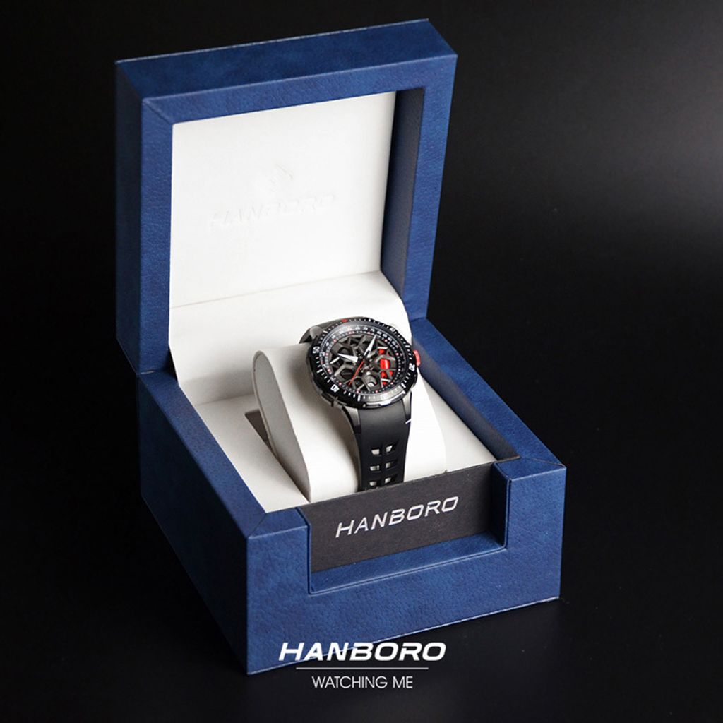HANBORO | 超跑系列 2005-BBRB | 時來運轉錶盤 全自動 黑紅色夜光機械錶 盒裝展示