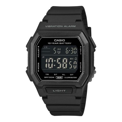 CASIO | W-738H-1BV | 2026新品 全黑 震動鬧鐘 方形電子錶 正側面