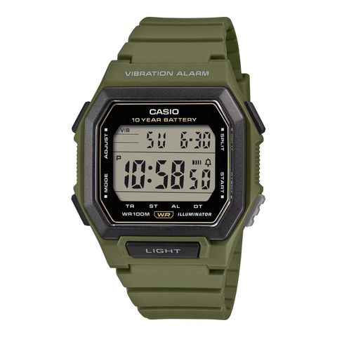 CASIO | W-738H-3AV | 2026新品 墨綠 震動鬧鐘 方形電子錶 正側面