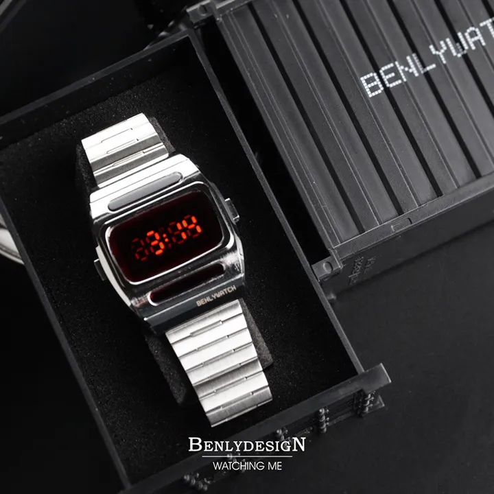 Benlydesign | G200S | 復古 LED 造型 銀色電子錶 實體盒裝