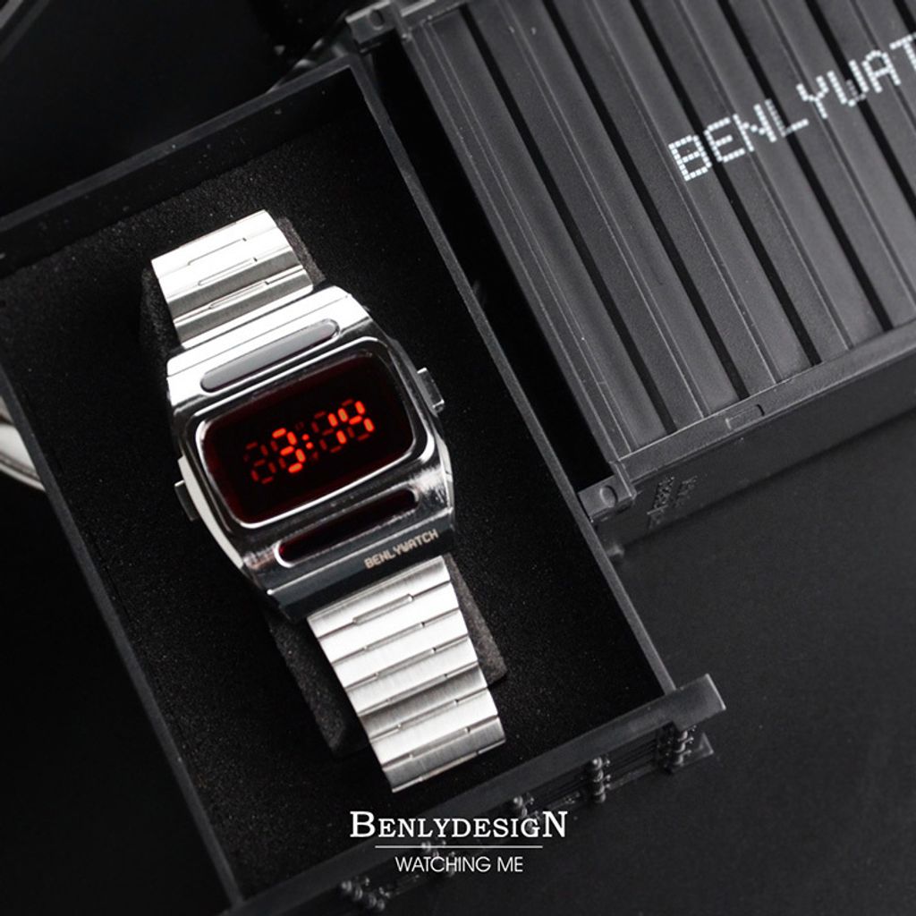 Benlydesign | G200S | 復古 LED 造型 銀色電子錶 實體盒裝