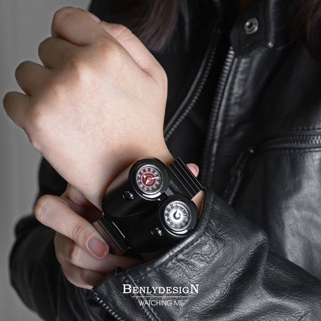 Benlydesign | M4.BB | 競速 白+紅渦輪錶盤 黑色不鏽鋼 石英錶 實戴展示