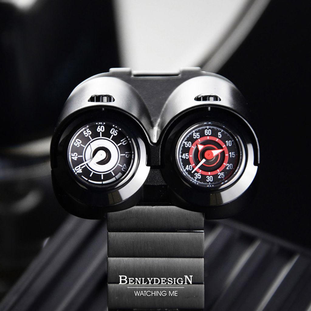 Benlydesign | M4.BB | 競速 白+紅渦輪錶盤 黑色不鏽鋼 石英錶 實體錶面細節