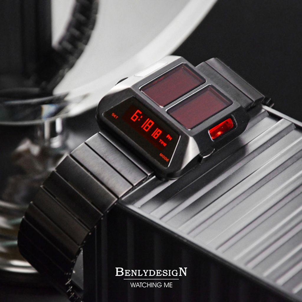 【全球限量】Benlydesign ｜同步者 MK1-BR｜ 黑色紅字款 OLED顯示器 不鏽鋼錶帶電子錶 實體錶面細節