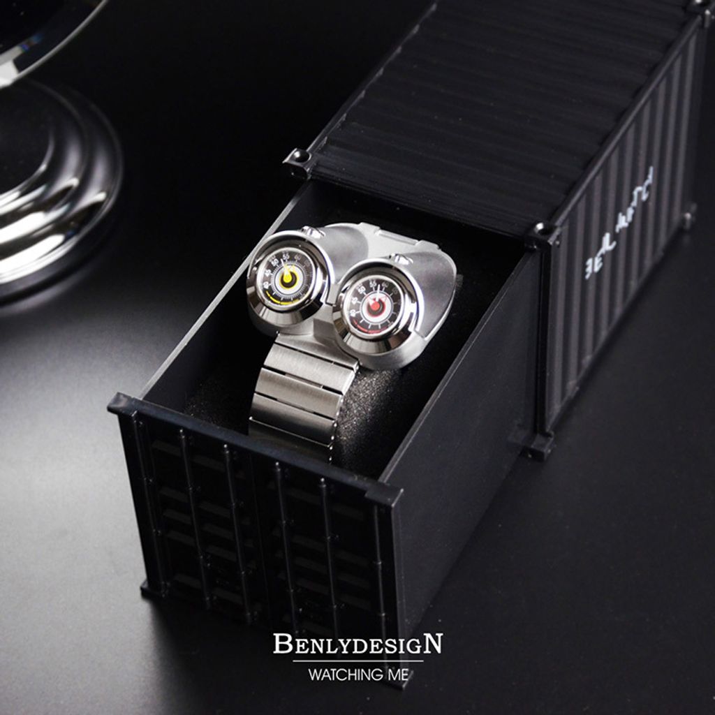 Benlydesign | M4.SS | 競速 紅+黃渦輪錶盤 銀色不鏽鋼 石英錶 實體盒裝