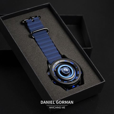 DANIEL GORMAN ｜萬有引力系列 DG0525KU ｜地球款 磁吸指針 黑色框 深藍色矽膠錶帶 實體盒裝
