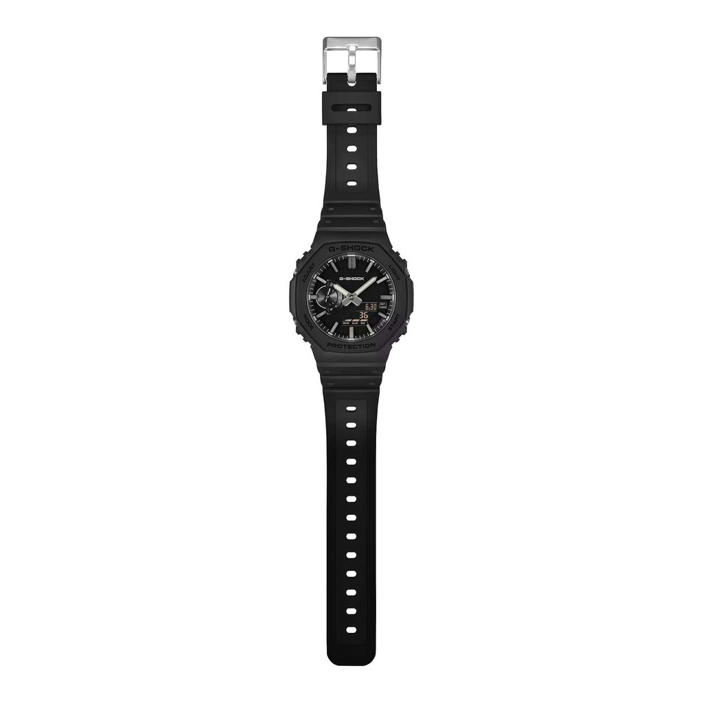 CASIO G-SHOCK | GA-2100LXB-1A | 2026 6月新品 黑錶盤 銀色指針 全霧面經典八角雙顯手錶 平攤展示