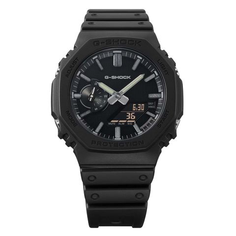 CASIO G-SHOCK | GA-2100LXB-1A | 2026 6月新品 黑錶盤 銀色指針 全霧面經典八角雙顯手錶 錶帶細節