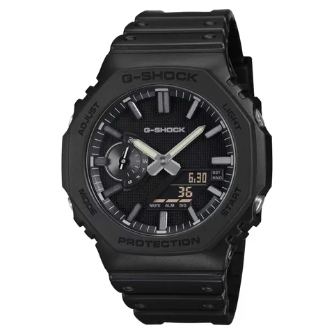 CASIO G-SHOCK | GA-2100LXB-1A | 2026 6月新品 黑錶盤 銀色指針 全霧面經典八角雙顯手錶 正面