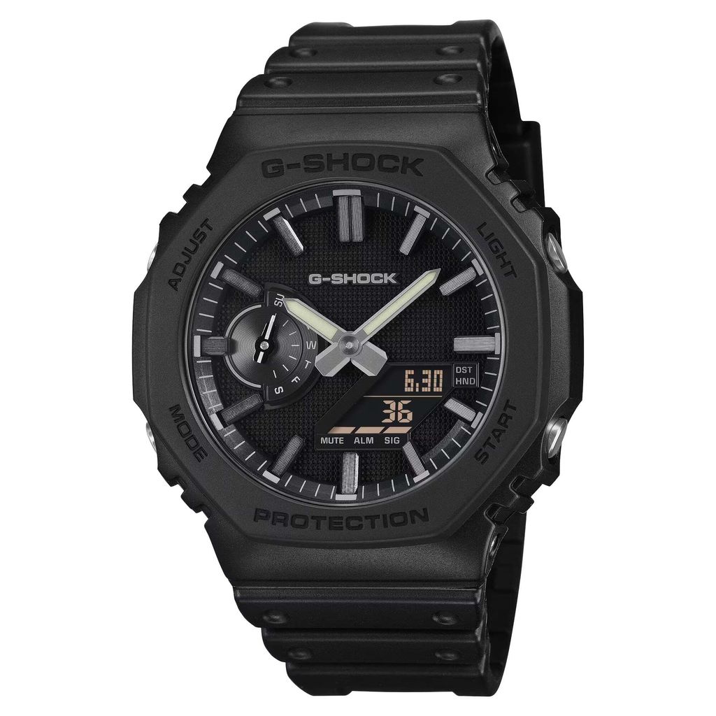 CASIO G-SHOCK | GA-2100LXB-1A | 2026 6月新品 黑錶盤 銀色指針 全霧面經典八角雙顯手錶 正面