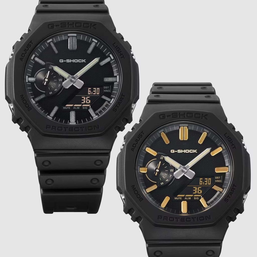 CASIO G-SHOCK | GA-2100LXB-1A9 | 2026 6月新品 黑錶盤 金色指針 奢華全霧面經典八角雙顯手錶 系列圖