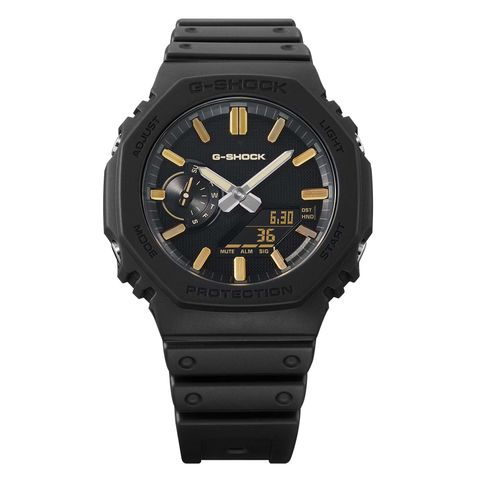 CASIO G-SHOCK | GA-2100LXB-1A9 | 2026 6月新品 黑錶盤 金色指針 奢華全霧面經典八角雙顯手錶 錶帶細節