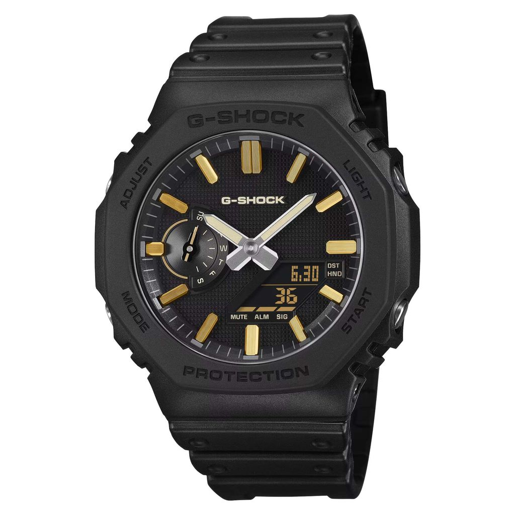 CASIO G-SHOCK | GA-2100LXB-1A9 | 2026 6月新品 黑錶盤 金色指針 奢華全霧面經典八角雙顯手錶 正面