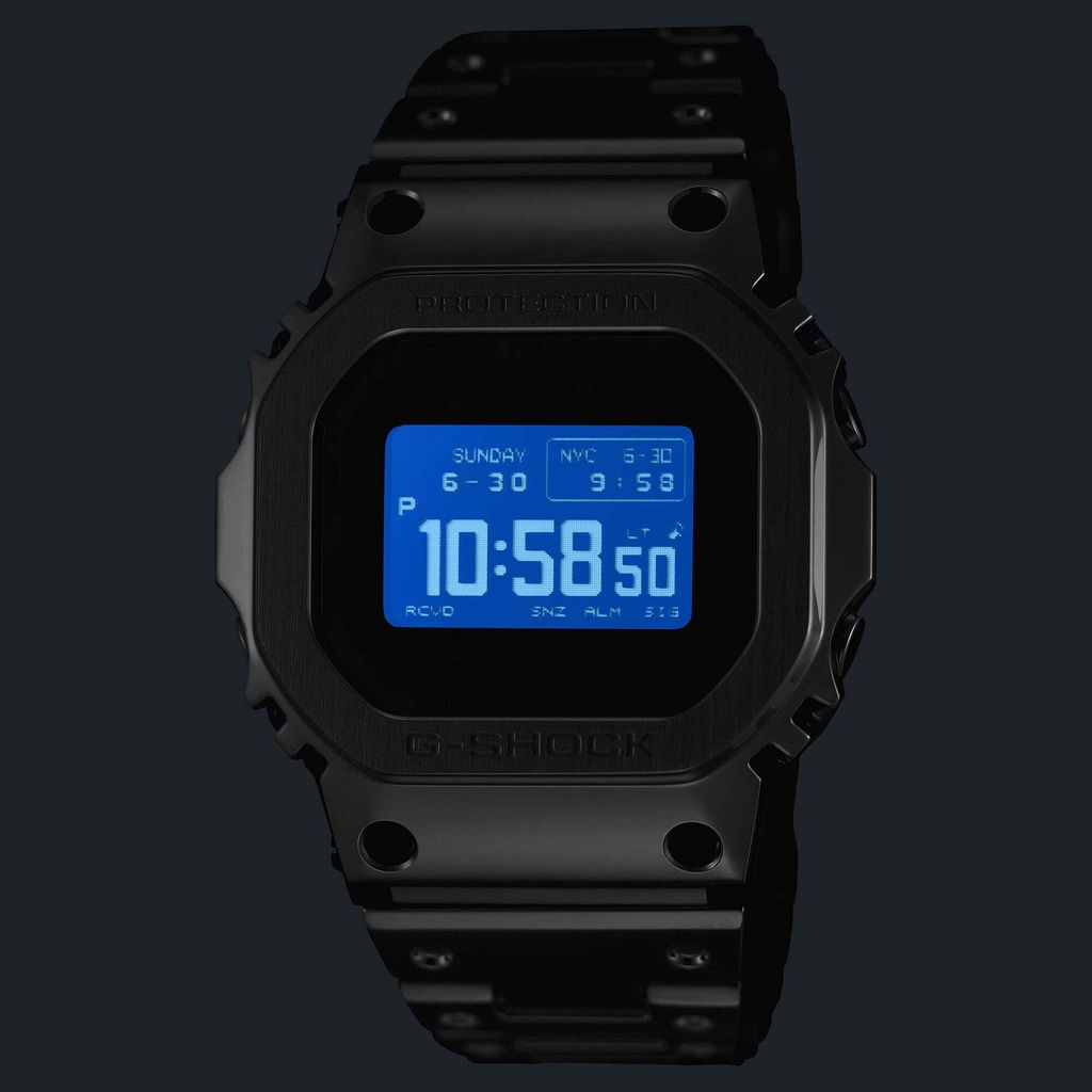 CASIO | G-SHOCK GMW-BZ5000D-1 | 太陽能 藍芽電波 全金屬 MIP 液晶螢幕 銀色腕錶 夜晚led效果