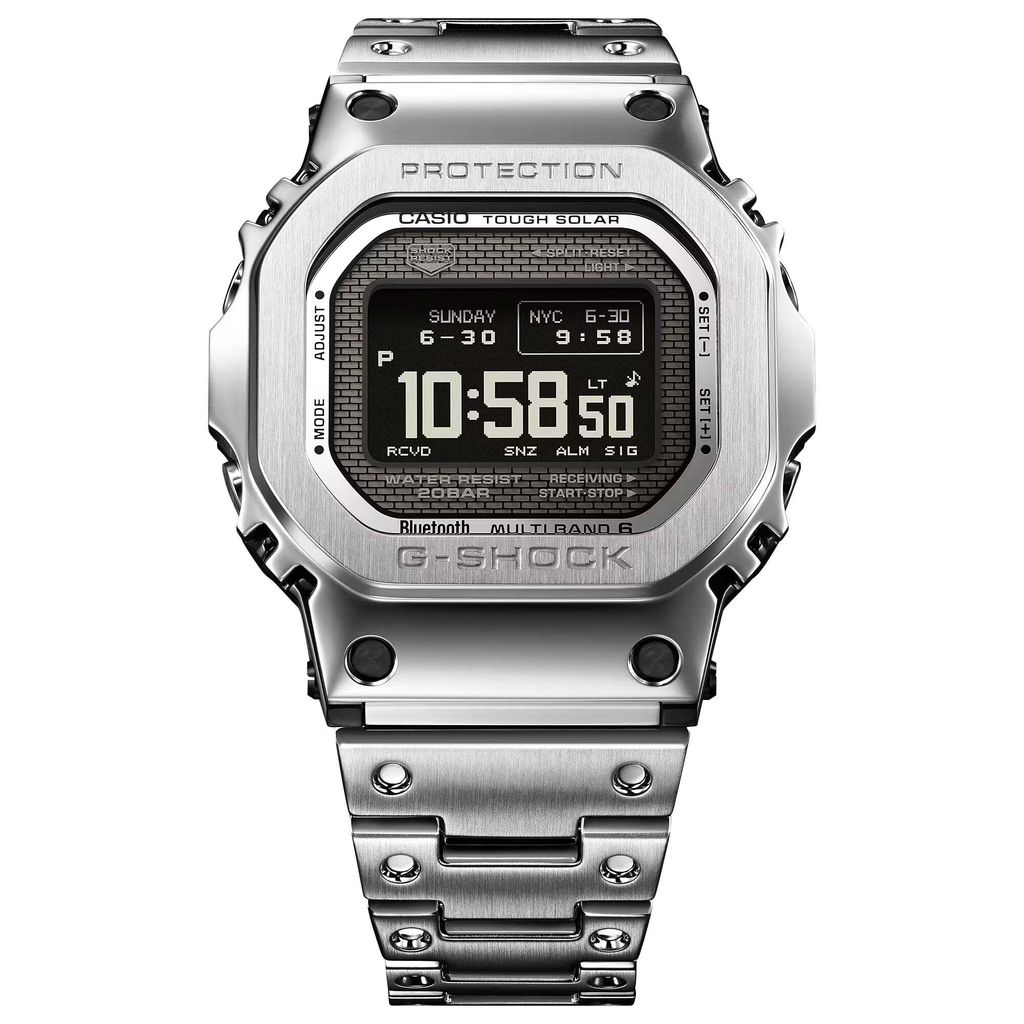 CASIO | G-SHOCK GMW-BZ5000D-1 | 太陽能 藍芽電波 全金屬 MIP 液晶螢幕 銀色腕錶 錶框細節