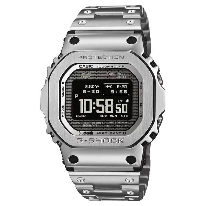 CASIO | G-SHOCK GMW-BZ5000D-1 | 太陽能 藍芽電波 全金屬 MIP 液晶螢幕 銀色腕錶 正面