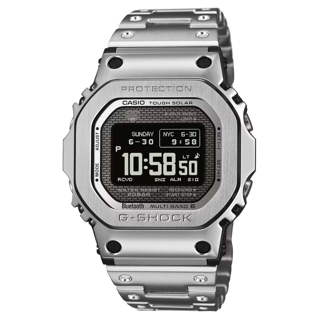 CASIO | G-SHOCK GMW-BZ5000D-1 | 太陽能 藍芽電波 全金屬 MIP 液晶螢幕 銀色腕錶 正面