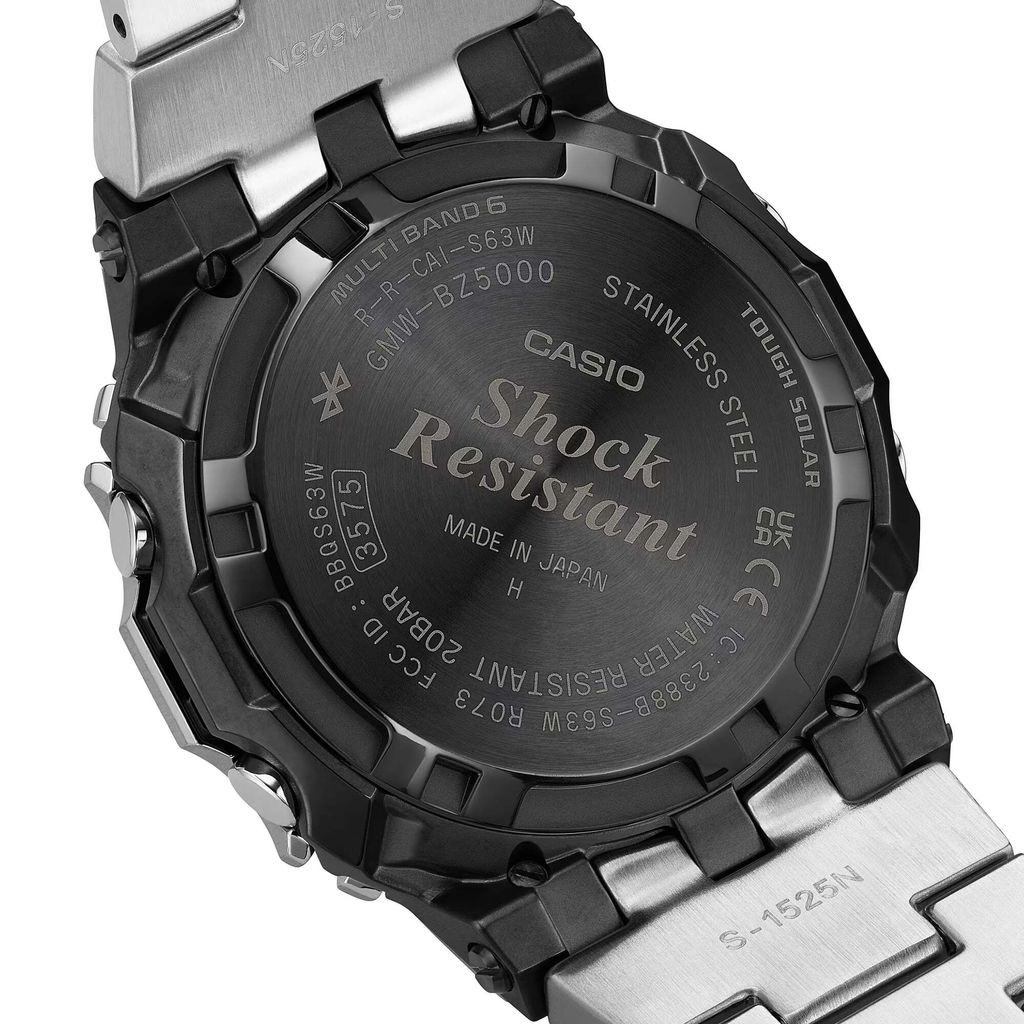 CASIO | G-SHOCK GMW-BZ5000D-1 | 太陽能 藍芽電波 全金屬 MIP 液晶螢幕 銀色腕錶 背面細節