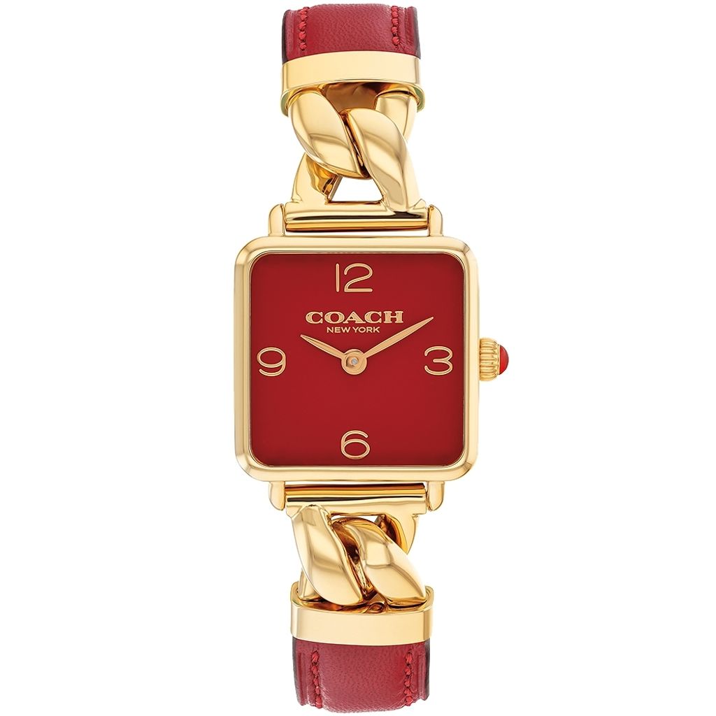 COACH | CO14504358 | 紅金色 奢華方形女錶 皮革錶帶 正面