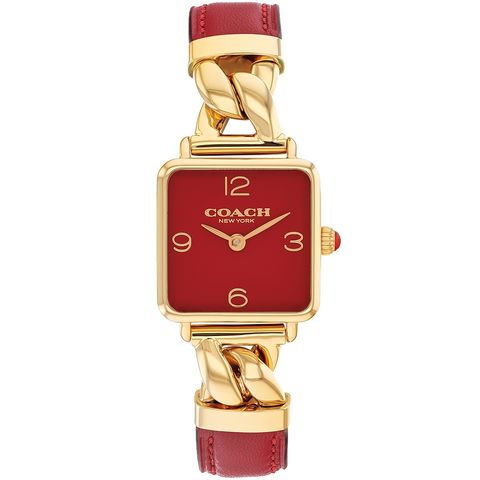 COACH | CO14504358 | 紅金色 奢華方形女錶 皮革錶帶 正面