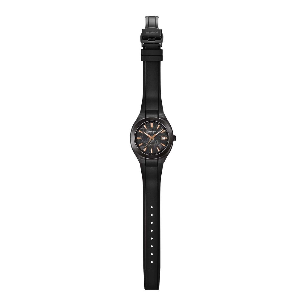 CASIO | EDIFICE系列 EFK-200XPB-1A | 2026 7月新品 黑色 玫瑰金指針 簡約競速機械錶 平攤展示