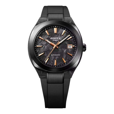 CASIO | EDIFICE系列 EFK-200XPB-1A | 2026 7月新品 黑色 玫瑰金指針 簡約競速機械錶 錶框細節