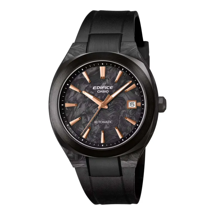 CASIO | EDIFICE系列 EFK-200XPB-1A | 2026 7月新品 黑色 玫瑰金指針 簡約競速機械錶 正面