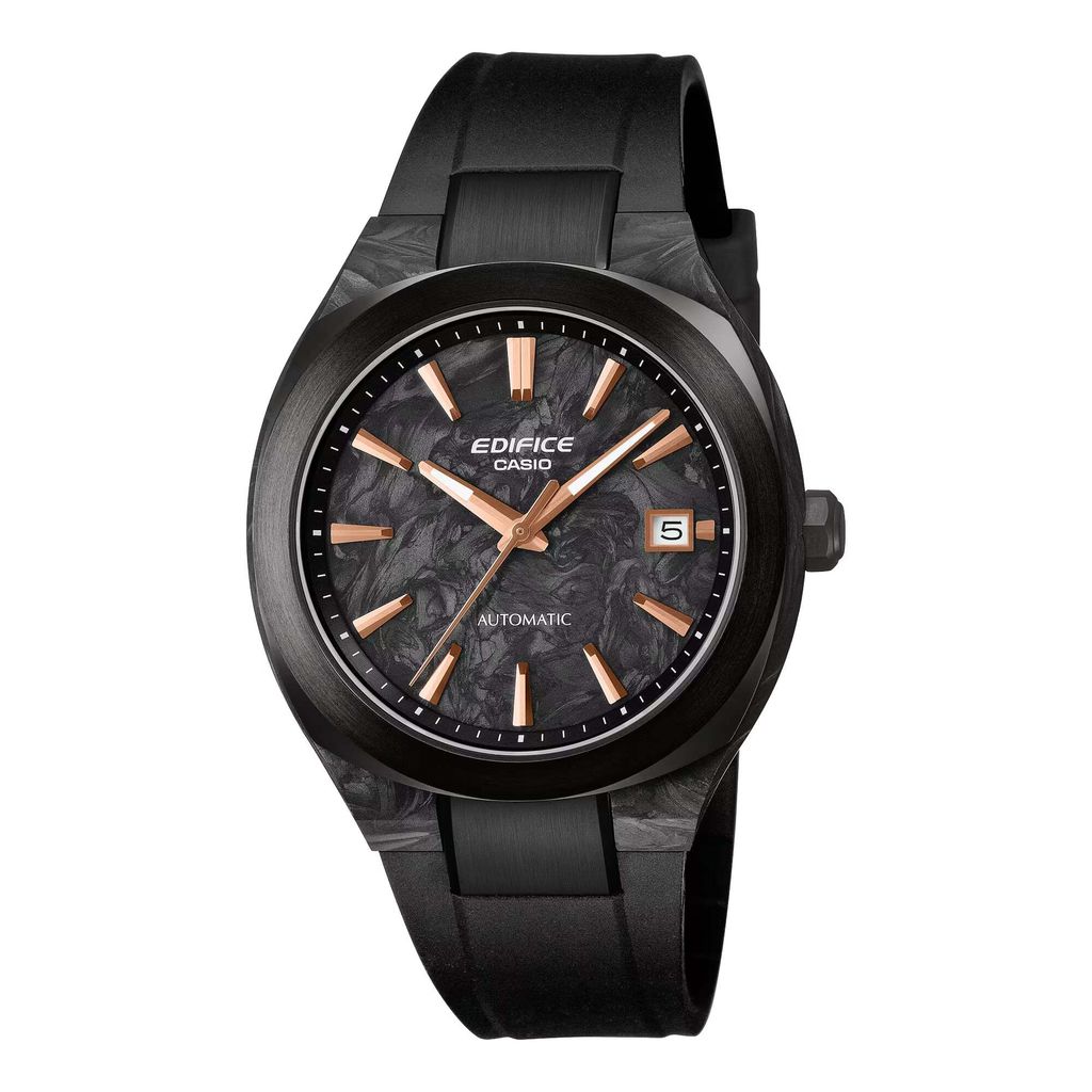 CASIO | EDIFICE系列 EFK-200XPB-1A | 2026 7月新品 黑色 玫瑰金指針 簡約競速機械錶 正面