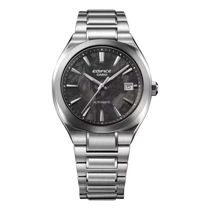 CASIO | EDIFICE系列 EFK-200CD-1A | 2026 7月新品 銀色 大理石黑面 簡約競速機械錶 錶框細節