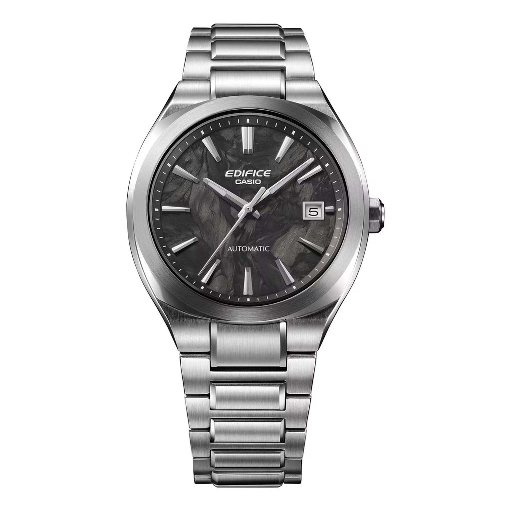 CASIO | EDIFICE系列 EFK-200CD-1A | 2026 7月新品 銀色 大理石黑面 簡約競速機械錶 錶框細節