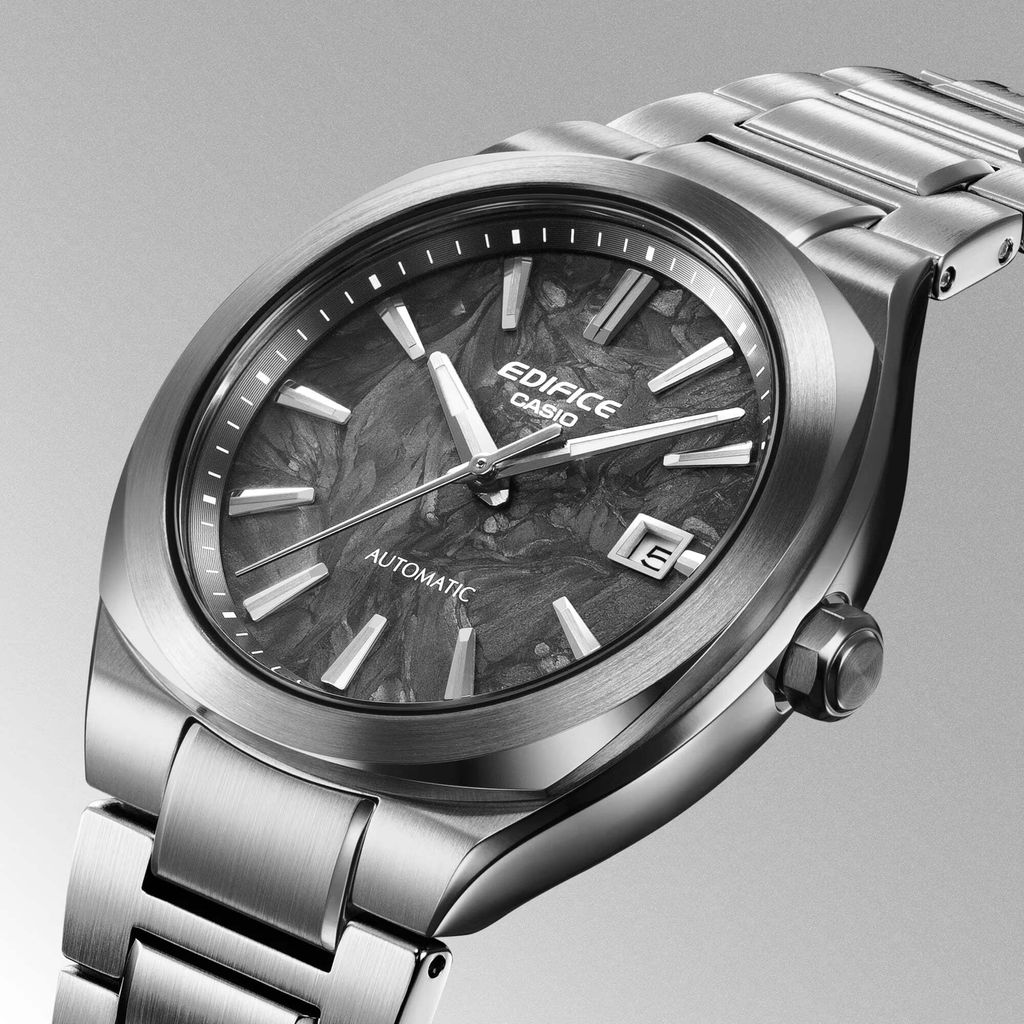 CASIO | EDIFICE系列 EFK-200CD-1A | 2026 7月新品 銀色 大理石黑面 簡約競速機械錶 錶面細節