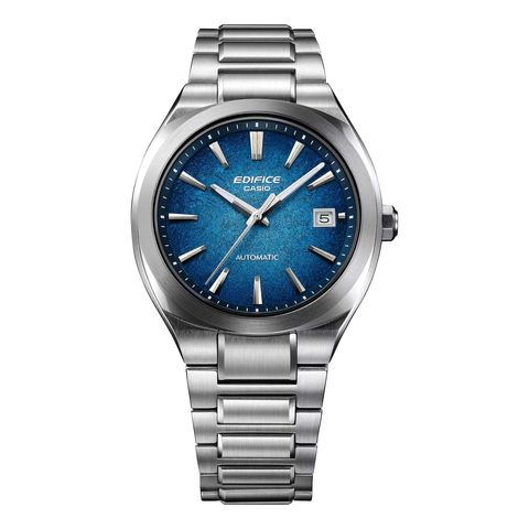 CASIO | EDIFICE系列 EFK-200D-2A | 2026 7月新品 銀色 電鑄質感漸層錶盤 簡約競速機械錶 裱框細節
