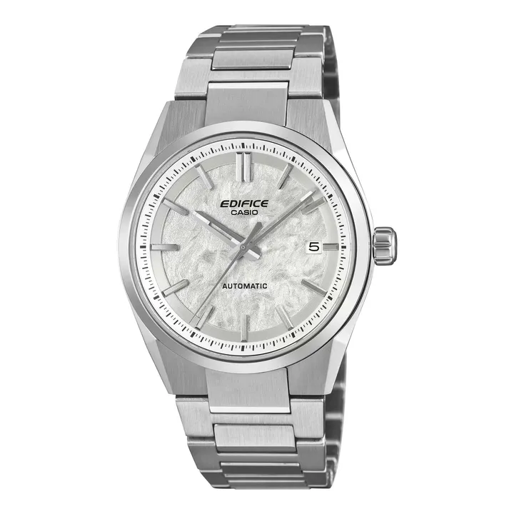 CASIO | EDIFICE系列 EFK-110D-7A | 2026年新款 銀色 銀白電鑄工藝錶盤 簡約競速機械錶 入門首選 正右側