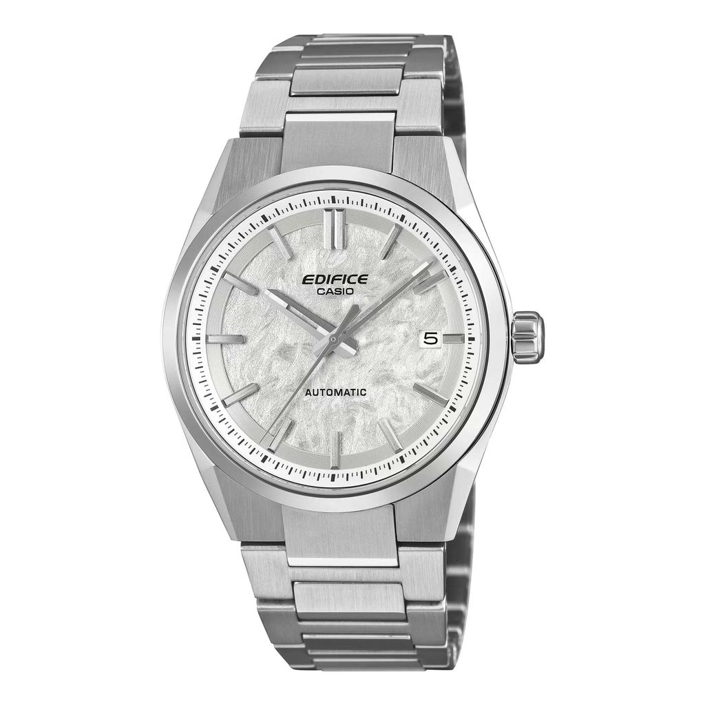 CASIO | EDIFICE系列 EFK-110D-7A | 2026年新款 銀色 銀白電鑄工藝錶盤 簡約競速機械錶 入門首選 正右側