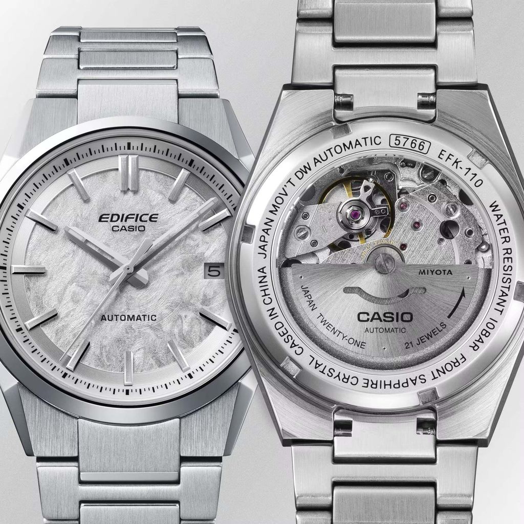 CASIO | EDIFICE系列 EFK-110D-7A | 2026年新款 銀色 銀白電鑄工藝錶盤 簡約競速機械錶 入門首選 背面細節