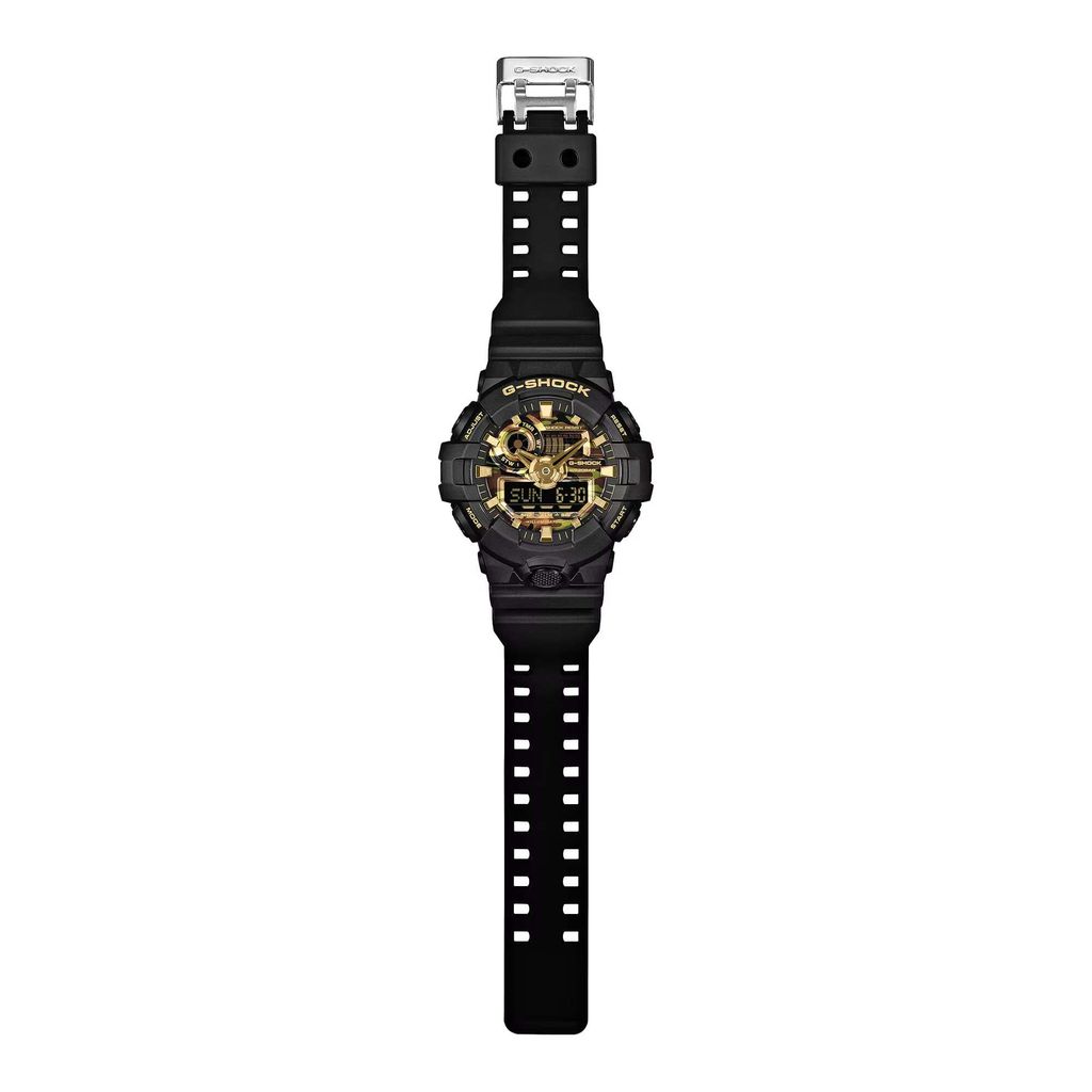 CASIO | G-SHOCK GA-700CF-1A | 2026年6月新款 黑金雙顯錶 金色街頭迷彩 男錶 平攤展示