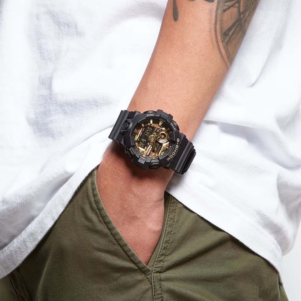 CASIO | G-SHOCK GA-700CF-1A | 2026年6月新款 黑金雙顯錶 金色街頭迷彩 男錶 實戴展示