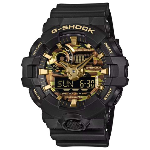CASIO | G-SHOCK GA-700CF-1A | 2026年6月新款 黑金雙顯錶 金色街頭迷彩 男錶 正右側