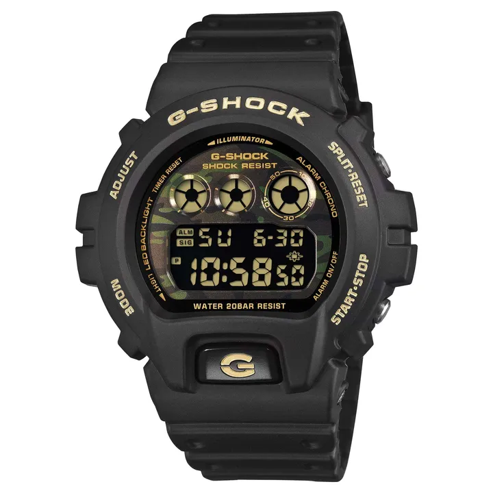 CASIO | G-SHOCK DW-6900CF-1 | 2026年6月新款 黑色雙顯錶 街頭迷彩 男錶 正右側