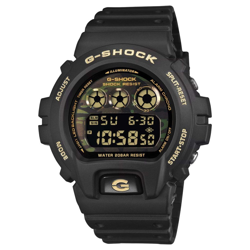 CASIO | G-SHOCK DW-6900CF-1 | 2026年6月新款 黑色雙顯錶 街頭迷彩 男錶 正右側