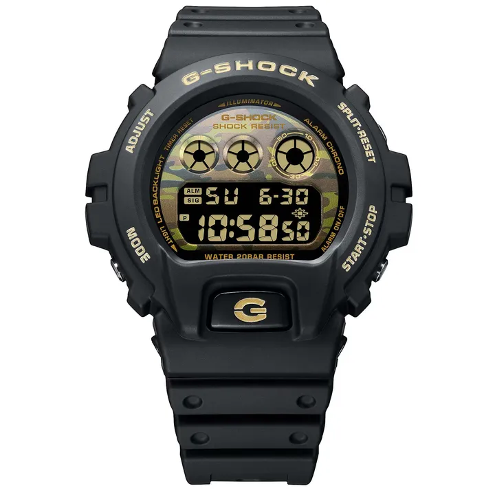 CASIO | G-SHOCK DW-6900CF-1 | 2026年6月新款 黑色雙顯錶 街頭迷彩 男錶 正面
