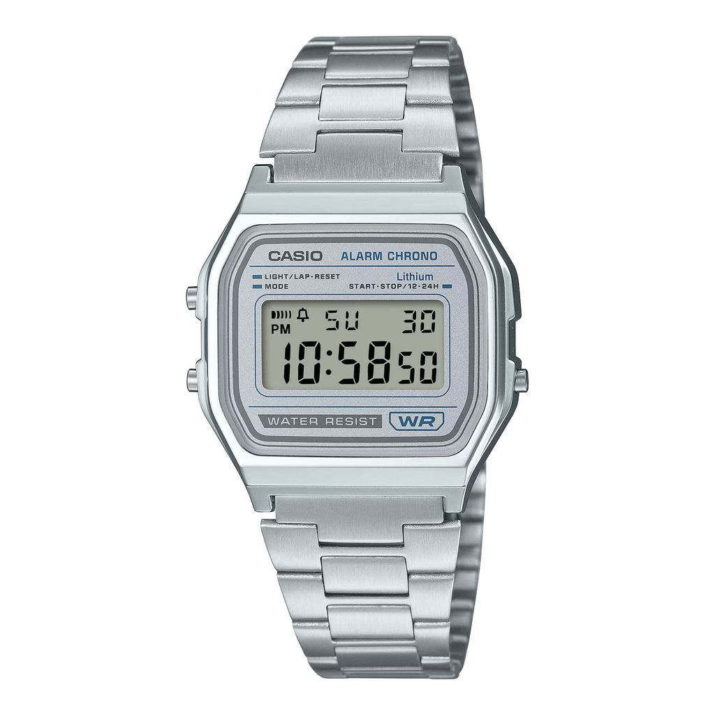 CASIO | A158WEA-7 | 復古 簡約銀色電子錶 腕錶 學生必備 正面