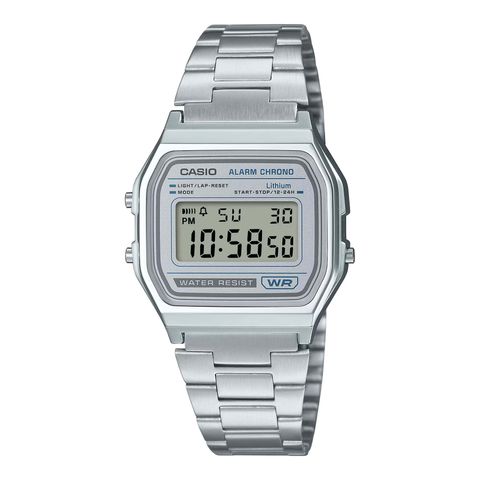 CASIO | A158WEA-7 | 復古 簡約銀色電子錶 腕錶 學生必備 正面