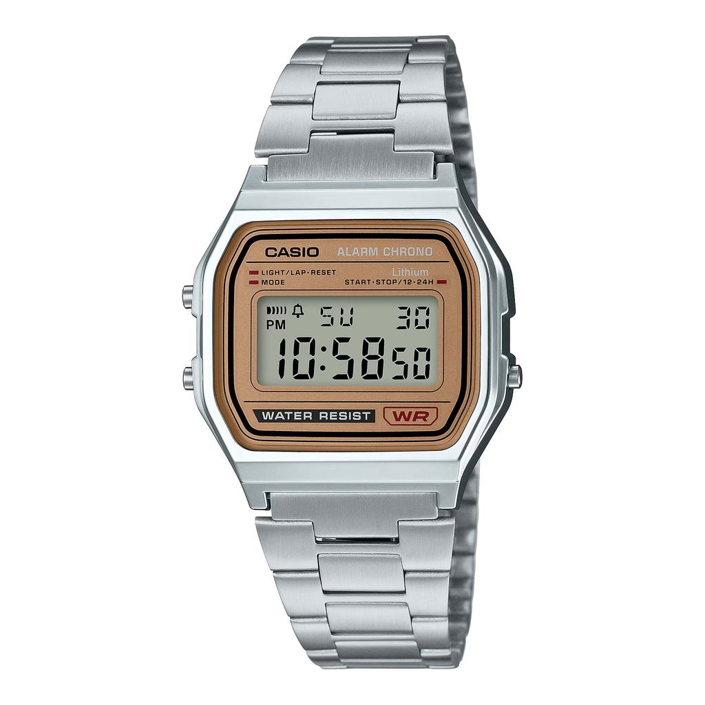 CASIO | A158WEA-9 | 復古 簡約銀色棕框電子錶 腕錶 學生必備 正面
