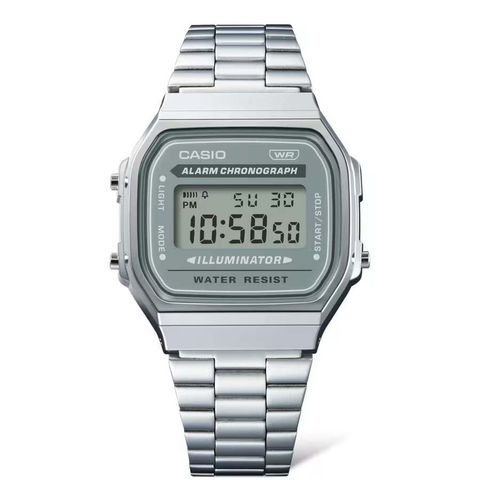 CASIO | A168WA-3AY | 復古 都會懷舊 銀色湖綠框電子錶 腕錶 學生必備 正面展示