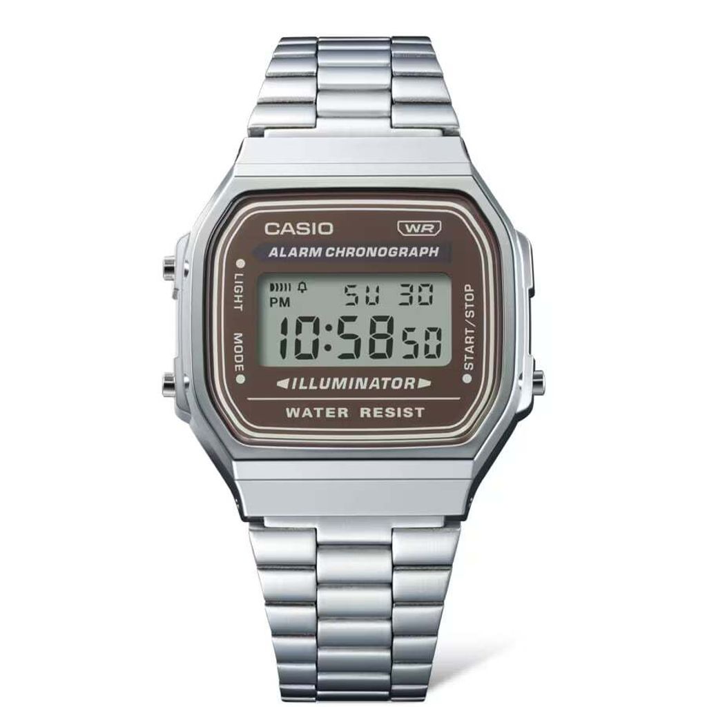 CASIO | A168WA-5A | 復古 都會懷舊 銀色棕錶面電子錶 腕錶 學生必備 正面