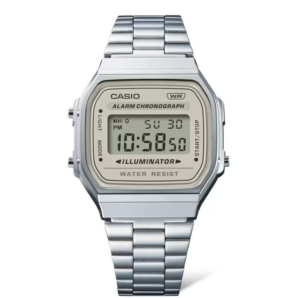 CASIO | A168WA-8AY | 復古 都會懷舊 米色錶面銀色電子錶 腕錶 學生必備 正面