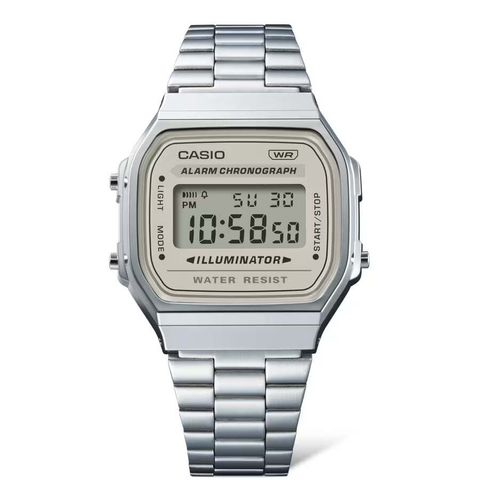 CASIO | A168WA-8AY | 復古 都會懷舊 米色錶面銀色電子錶 腕錶 學生必備 正面