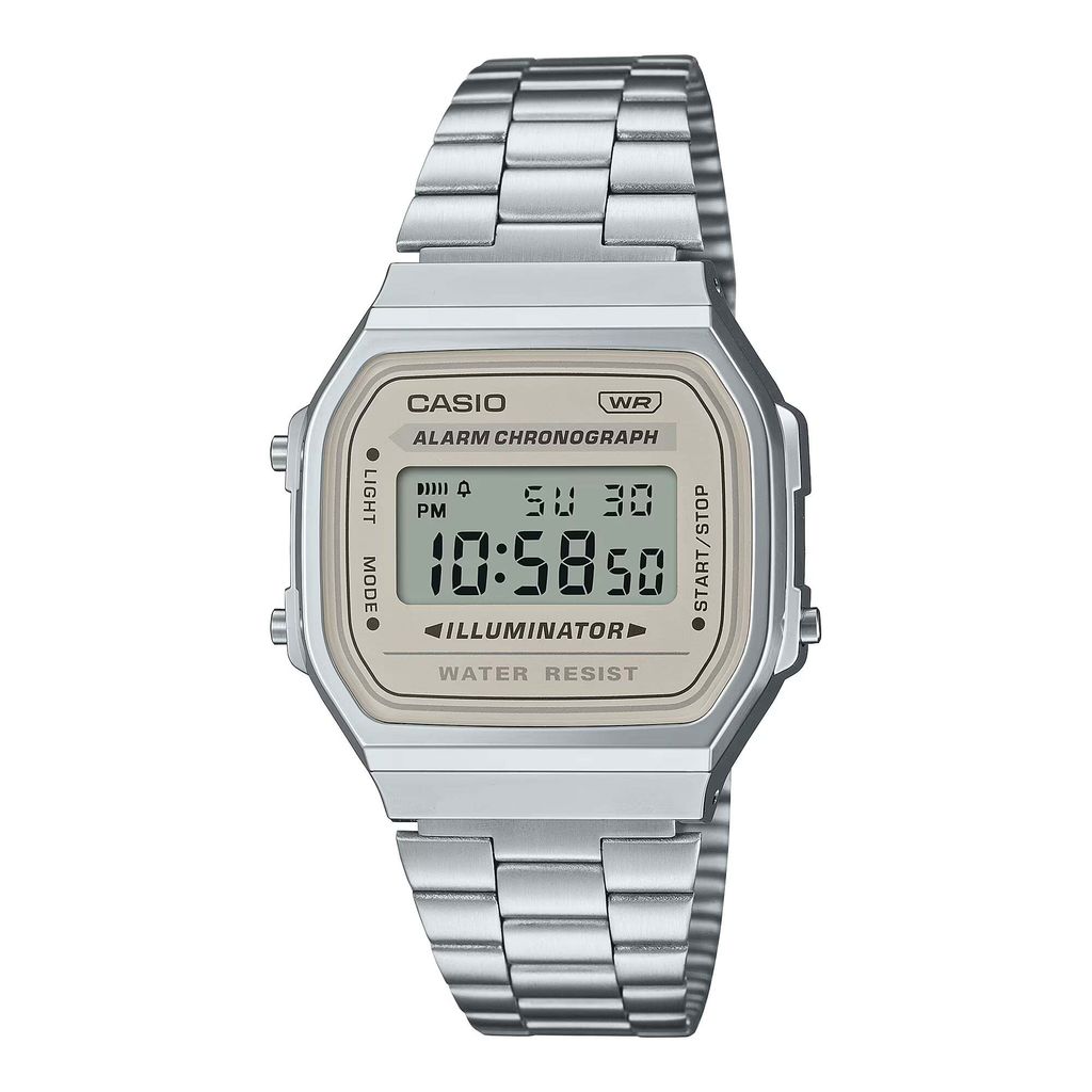 CASIO | A168WA-8AY | 復古 都會懷舊 米色錶面銀色電子錶 腕錶 學生必備 正右側